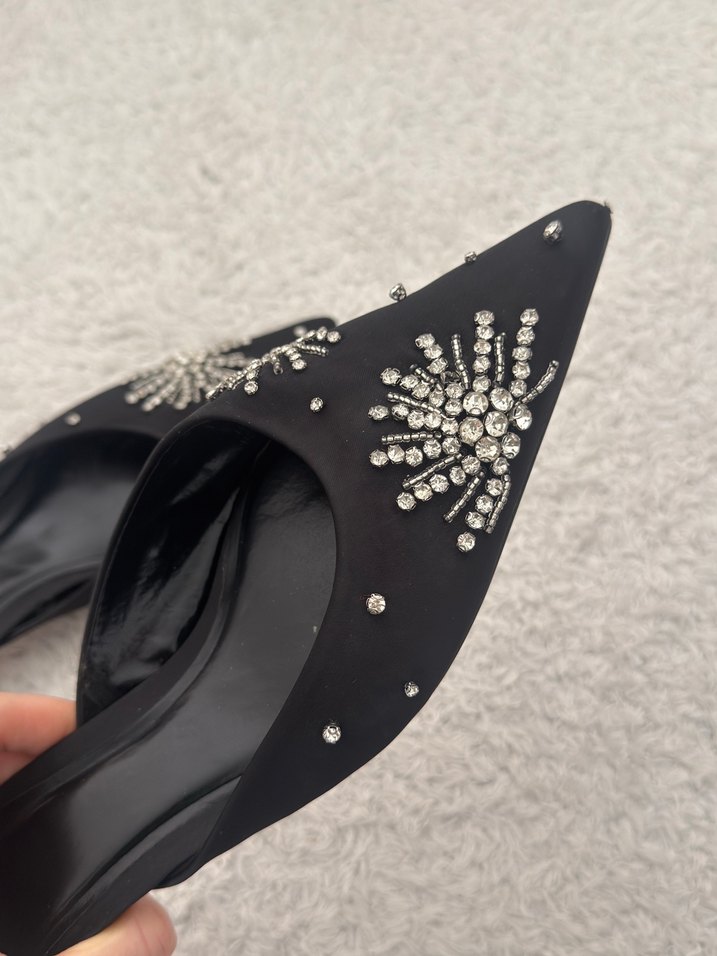 Siyah Payetli Stiletto Kadın Abiye Ayakkabı - Görsel 4