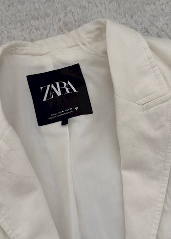 ZARA Beyaz Keten Mini Kısa Kollu Blazer - Görsel 4