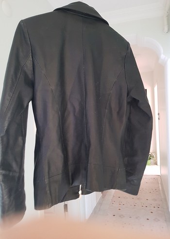 Kadın Siyah Deri Biker Ceket - Görsel 2