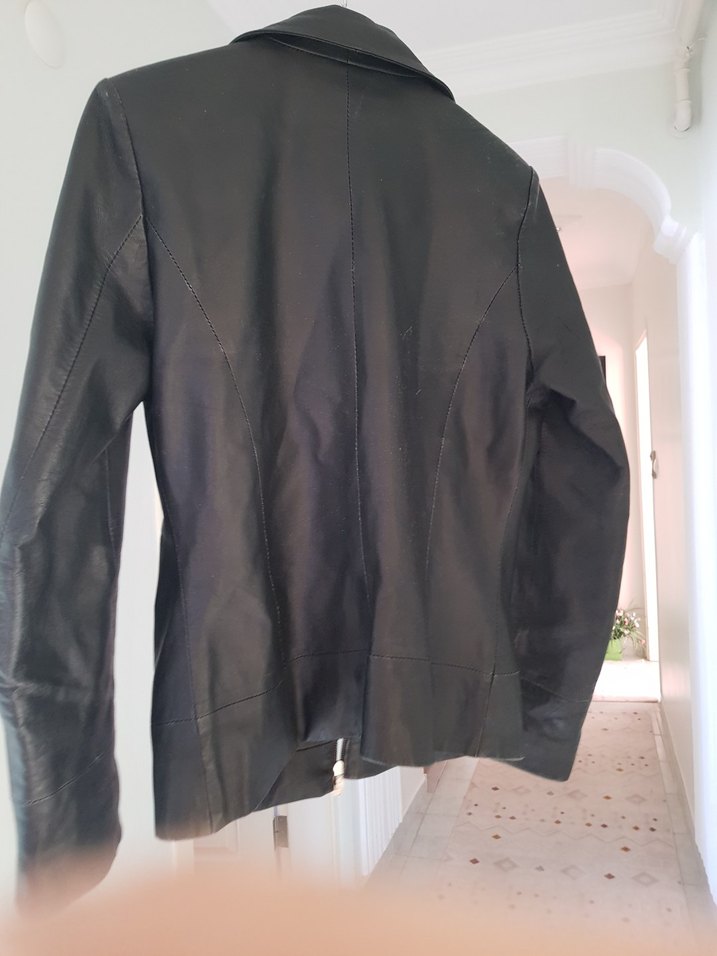 Kadın Siyah Deri Biker Ceket - Görsel 2