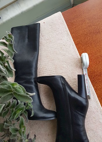 Siyah Deri Dizüstü Topuklu Kadın Çizme - Görsel 2