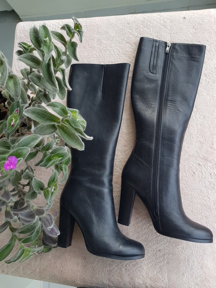 Siyah Deri Dizüstü Topuklu Kadın Çizme - Görsel 3