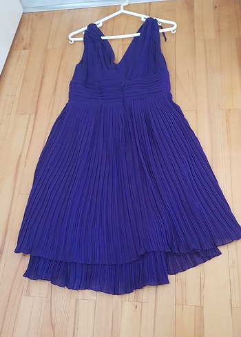 Mavi Piliseli Midi Straplez Abiye Elbise - Görsel 2