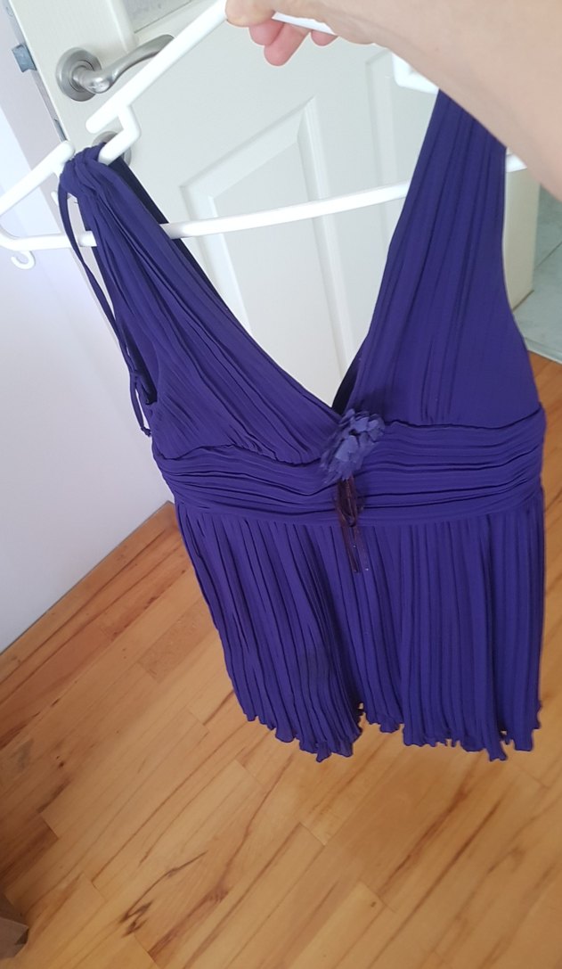 Mavi Piliseli Midi Straplez Abiye Elbise - Görsel 3