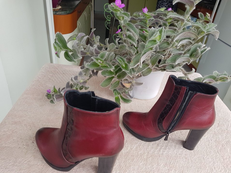 Bordo Deri Stiletto Topuklu Kadın Bot - Görsel 3