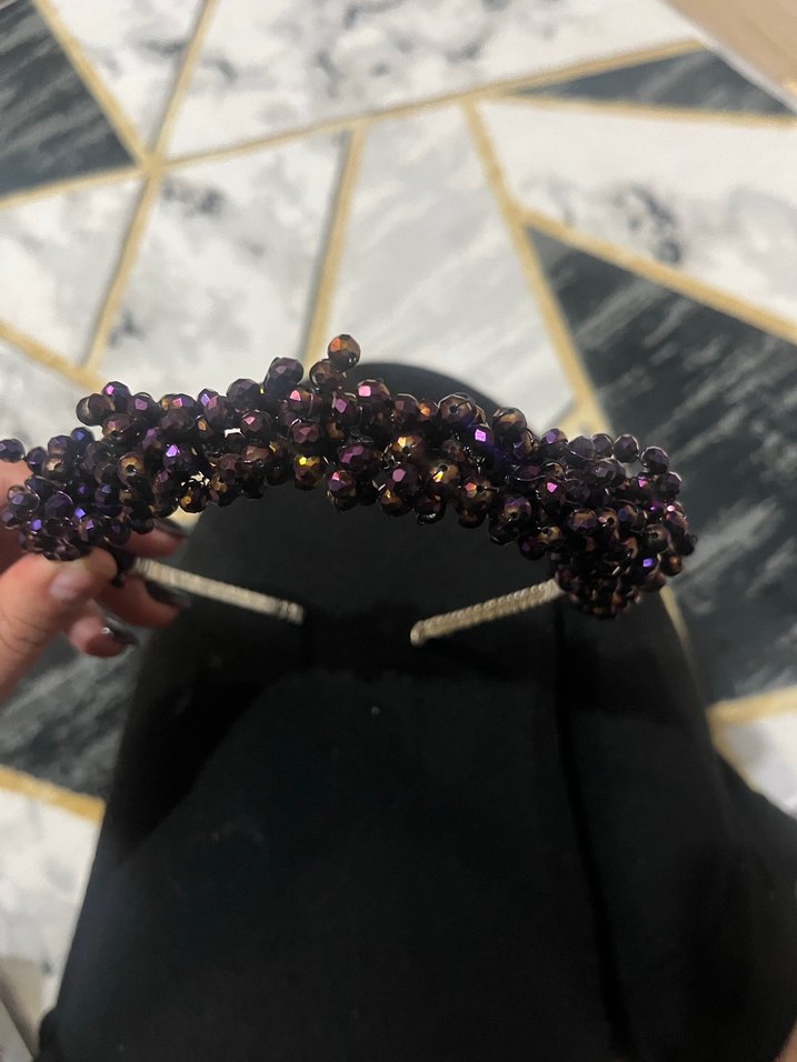 Mor Boncuklu Örgü Kadın Saç Aksesuarı - Görsel 2