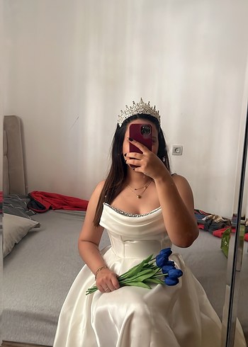 Beyaz Straplez Prenses Gelinlik Midi Boy - Görsel 2