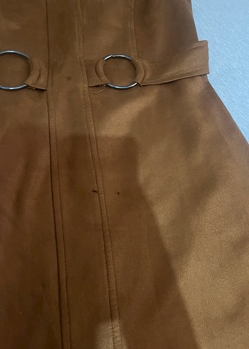 Kahverengi Deri Kemerli Uzun Kollu Kolsuz Kadın elbise - Görsel 3