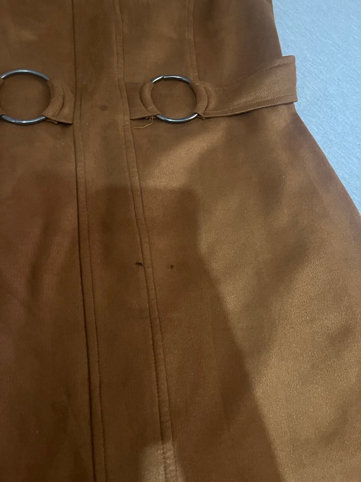 Kahverengi Deri Kemerli Uzun Kollu Kolsuz Kadın elbise - Görsel 3