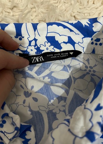 Zara Mavi Desenli Uzun Bohem Gömlek Zara