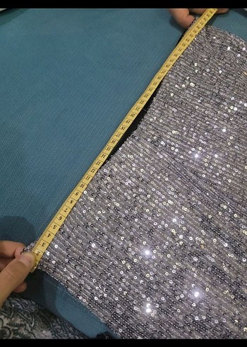 Gri Payetli Kadın Bol Paça Pantolon - Görsel 4