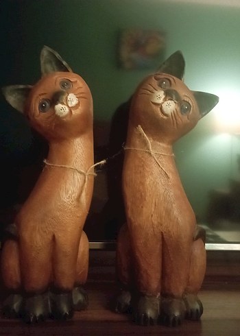 Kahverengi Ahşap Kedi Biblo Seti - Görsel 2