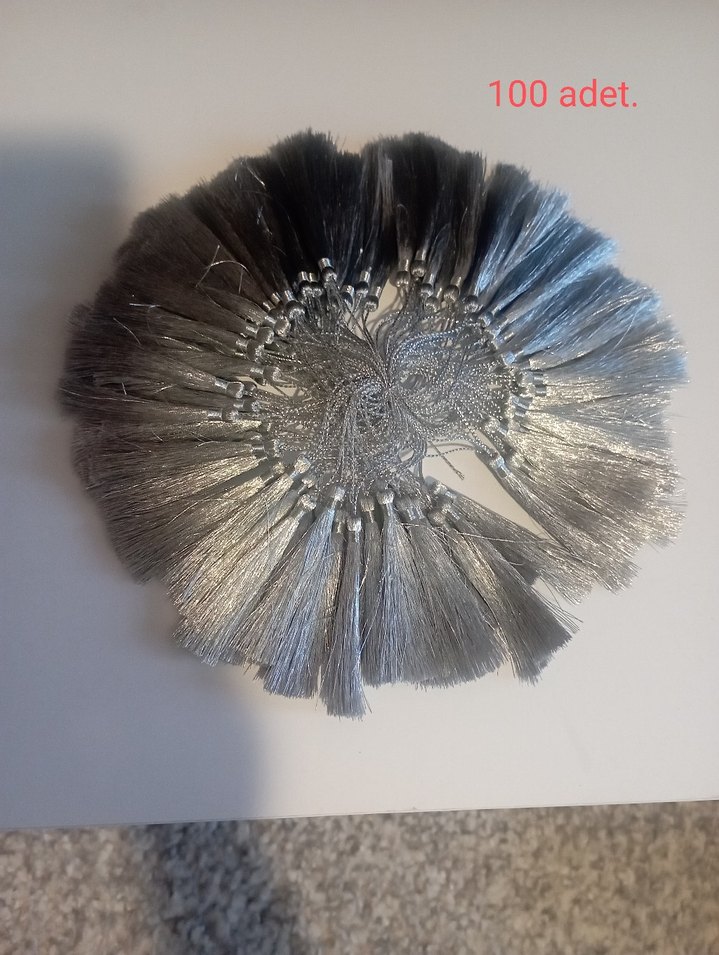 Gri İpek Görünümlü Püskül Saç Aksesuarı - Görsel 3