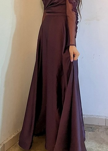 Bordo Drapeli Uzun Abiye Elbise
