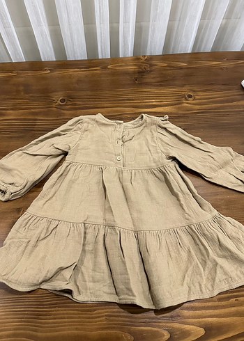 Kız Çocuk Bej Keten Fırfırlı Elbise - Görsel 2