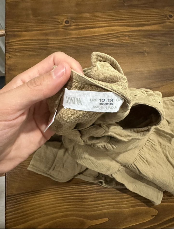 Kız Çocuk Bej Keten Fırfırlı Elbise - Görsel 3