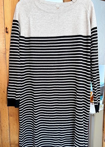 Gri Çizgili Uzun Kollu Triko Elbise - Görsel 2