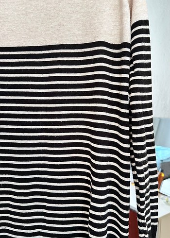 Gri Çizgili Uzun Kollu Triko Elbise - Görsel 4