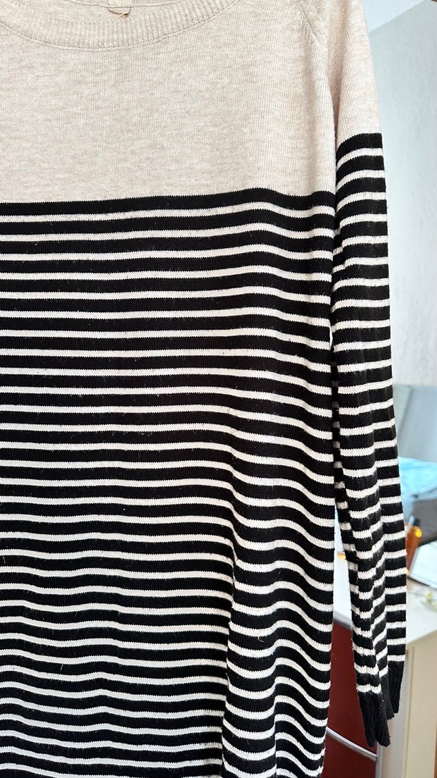 Gri Çizgili Uzun Kollu Triko Elbise - Görsel 4