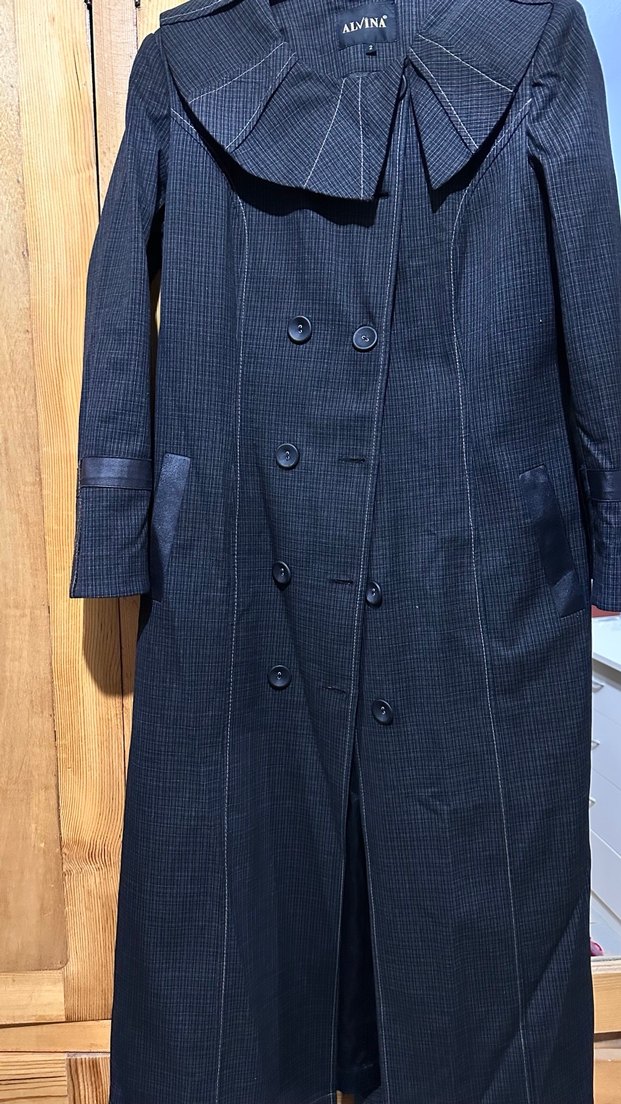 Düğmeli Uzun siyah Kadın Kaban - Görsel 5