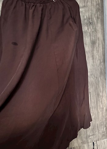 Kadın Kahverengi Uzun Keten Etek - Görsel 3