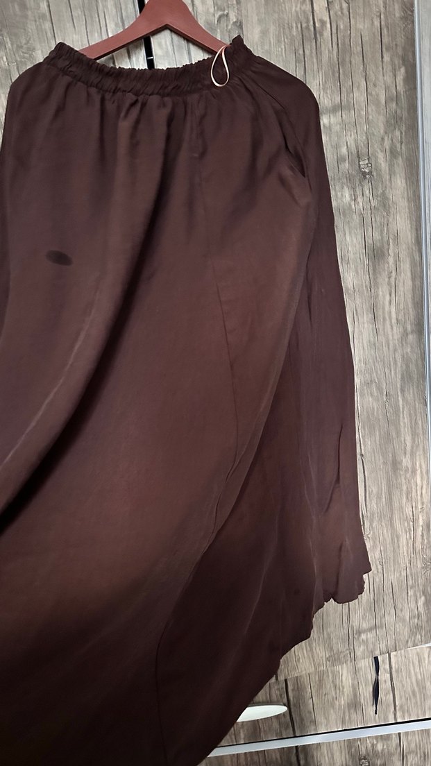 Kadın Kahverengi Uzun Keten Etek - Görsel 3