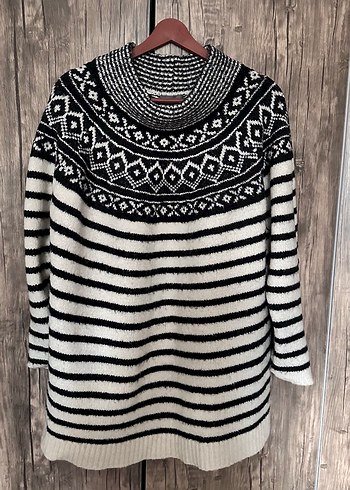 Bohem Gri Beyaz Çizgili Kadın Triko - Görsel 4