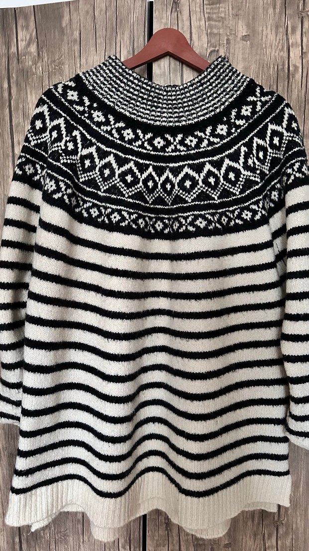 Bohem Gri Beyaz Çizgili Kadın Triko - Görsel 2