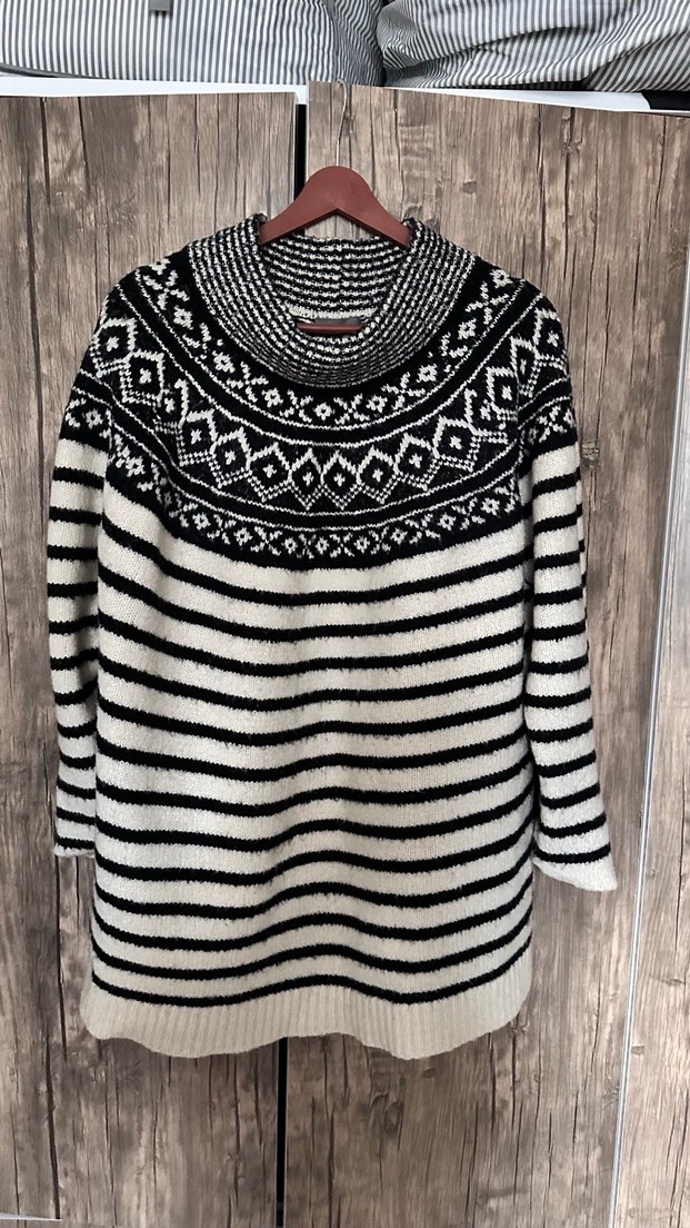 Bohem Gri Beyaz Çizgili Kadın Triko - Görsel 4