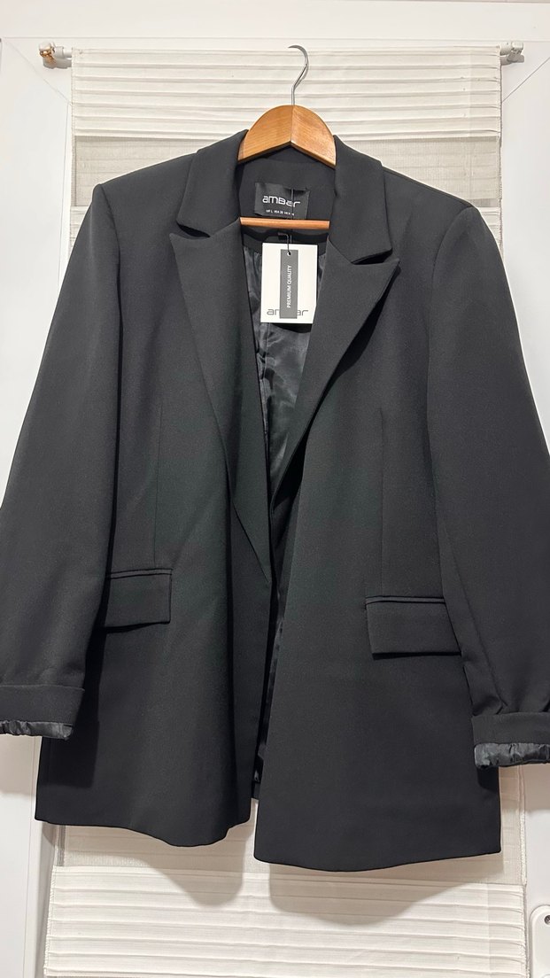 Siyah Kadın Ofis Blazeri, Düğmeli, Normal Boy - Görsel 4
