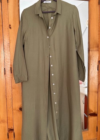 Uzun Kollu, Düğmeli Keten Kadın Takım - Görsel 3