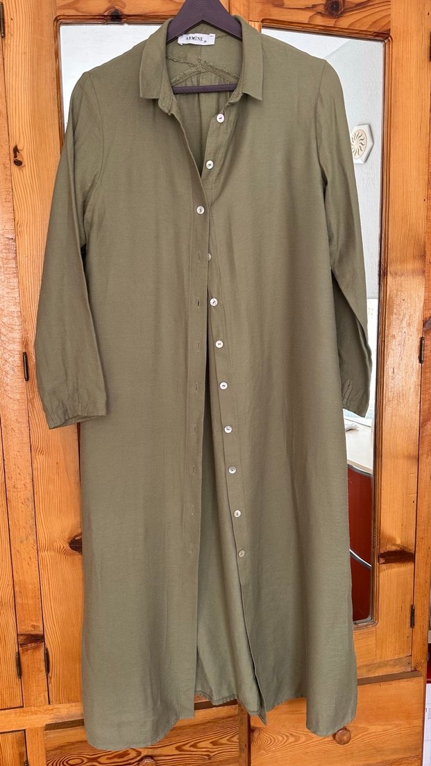 Uzun Kollu, Düğmeli Keten Kadın Takım - Görsel 2