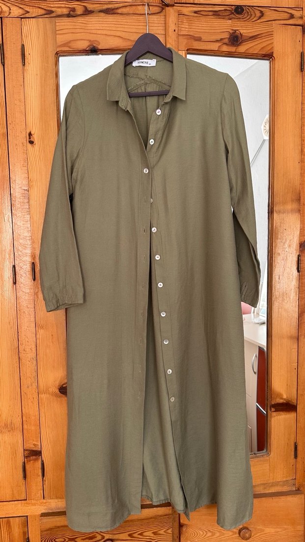 Uzun Kollu, Düğmeli Keten Kadın Takım - Görsel 3