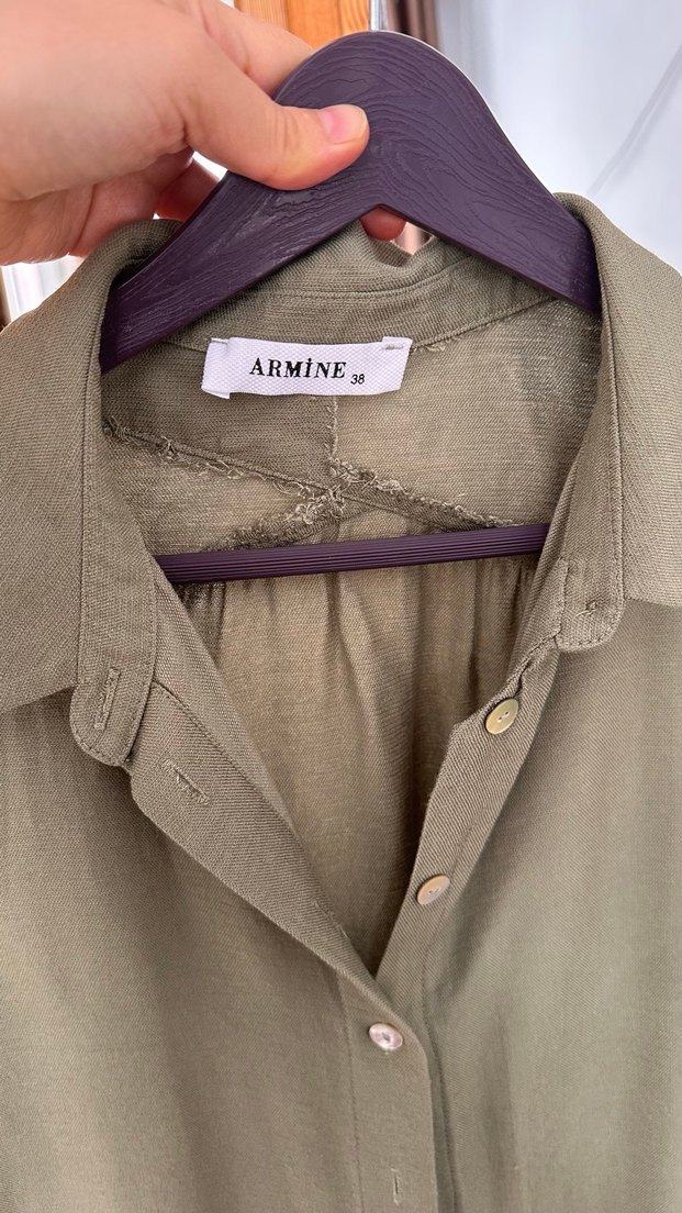 Uzun Kollu, Düğmeli Keten Kadın Takım - Görsel 5