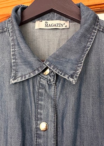 Düğmeli Uzun Kadın Kot Ceketi - Görsel 3