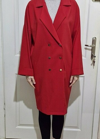 Kırmızı spor blazer elbise günlük midi ceket
