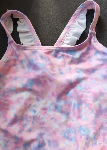 Kız Çocuk Pembe Pastel Batik Desen Mayo - Görsel 3