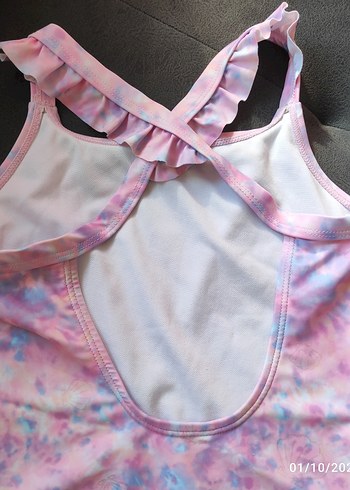 Kız Çocuk Pembe Pastel Batik Desen Mayo - Görsel 4