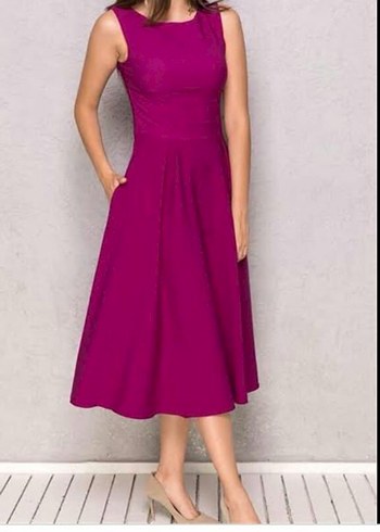 Mor Midi Piliseli Kadın Elbise - Görsel 2