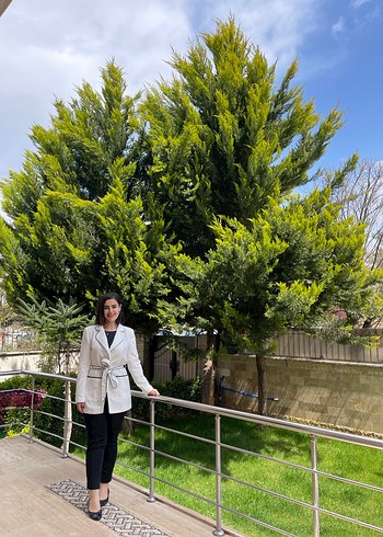 Kadın Beyaz Kuşaklı Midi Takım Ceket - Görsel 2