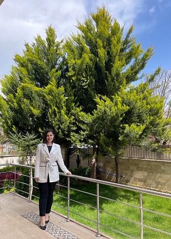 Kadın Beyaz Kuşaklı Midi Takım Ceket - Görsel 3