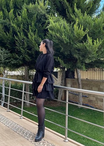 Kadın Siyah Kat Kat Mini Gotik Elbise - Görsel 2