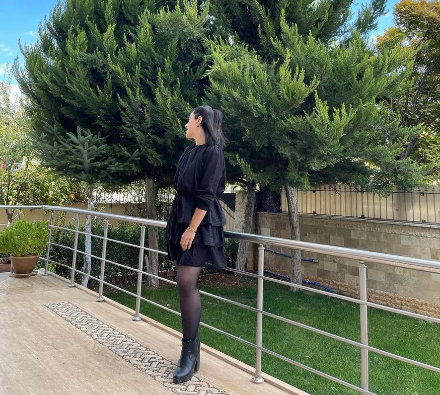 Kadın Siyah Kat Kat Mini Gotik Elbise - Görsel 2