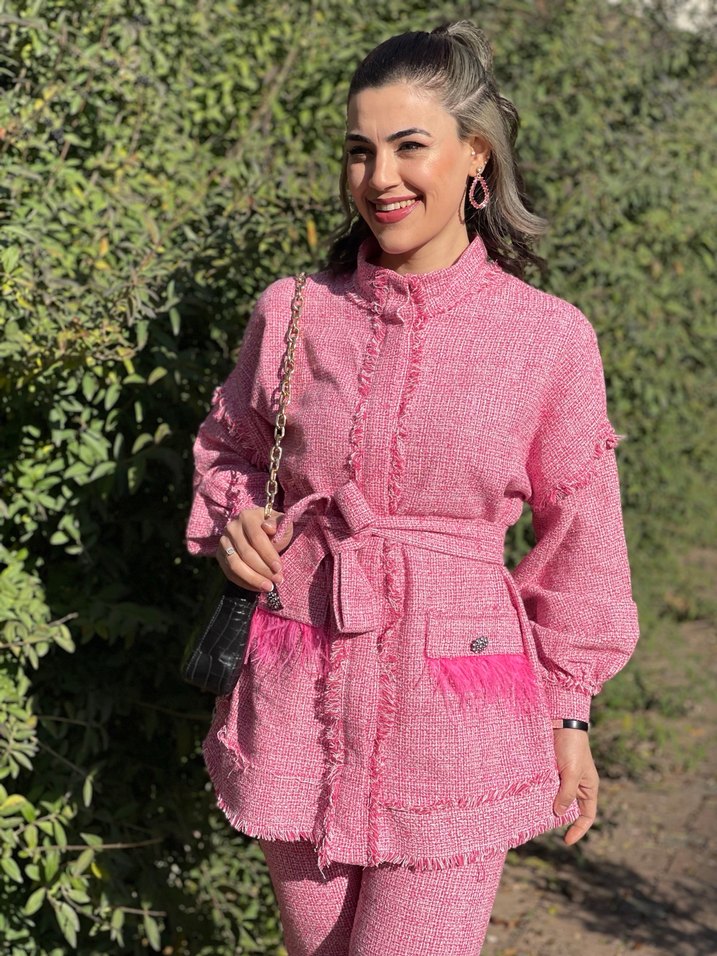 Pembe Uzun Kollu Kadın Takım Elbise - Görsel 3