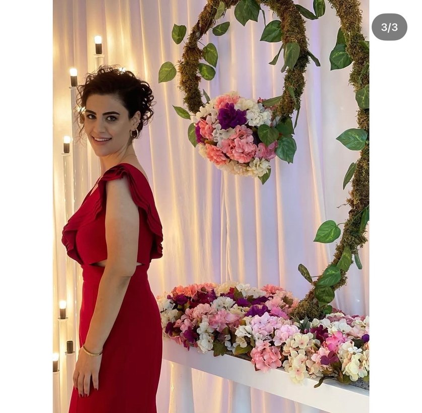 Kırmızı Uzun V Yaka Kadın Abiye Elbise - Görsel 3