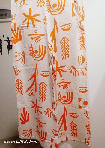 Turuncu Baskılı Bohem Kadın Kumaş Pantolon - Görsel 3