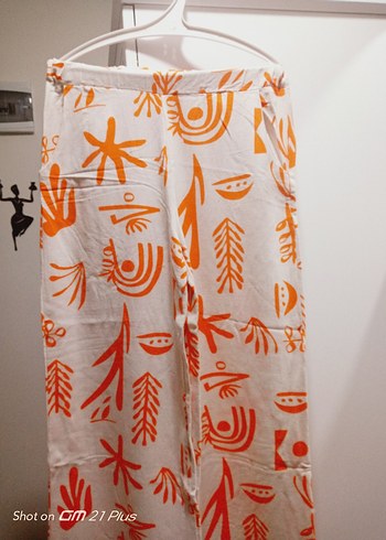 Turuncu Baskılı Bohem Kadın Kumaş Pantolon - Görsel 4