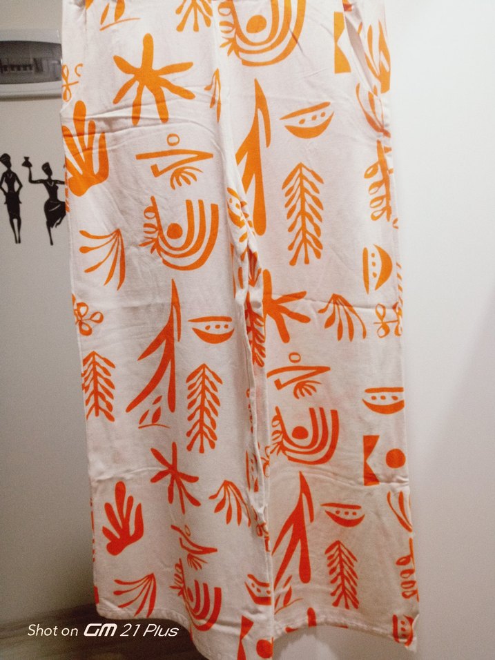 Turuncu Baskılı Bohem Kadın Kumaş Pantolon - Görsel 3