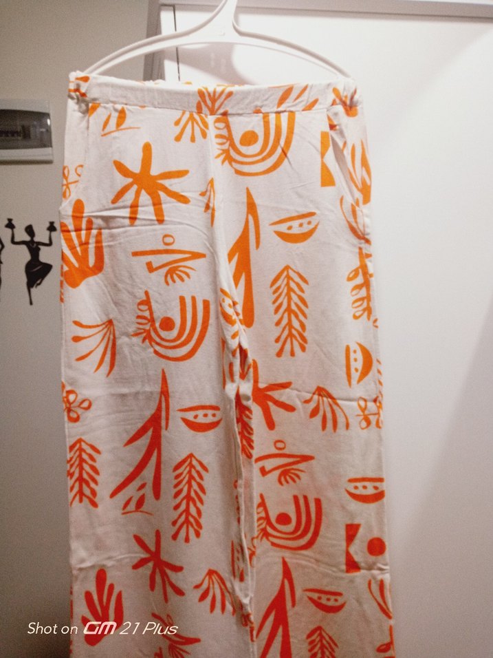 Turuncu Baskılı Bohem Kadın Kumaş Pantolon - Görsel 4