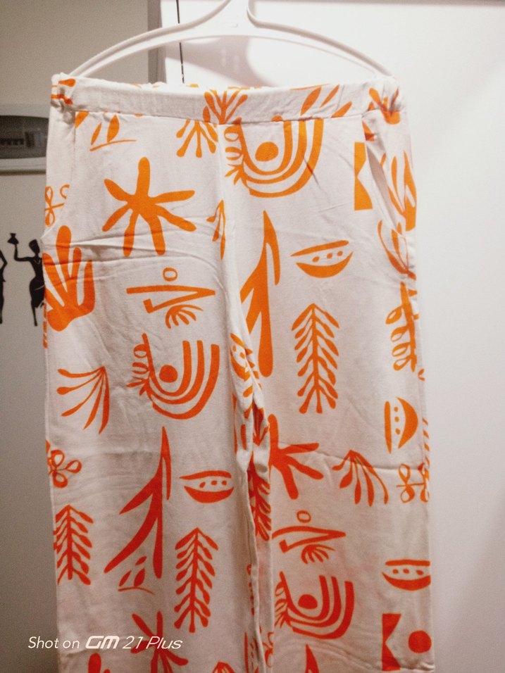 Turuncu Baskılı Bohem Kadın Kumaş Pantolon - Görsel 2